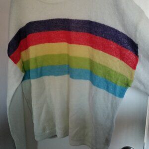 Rainbow striped sweater, thin, 3XL, White, Plus size